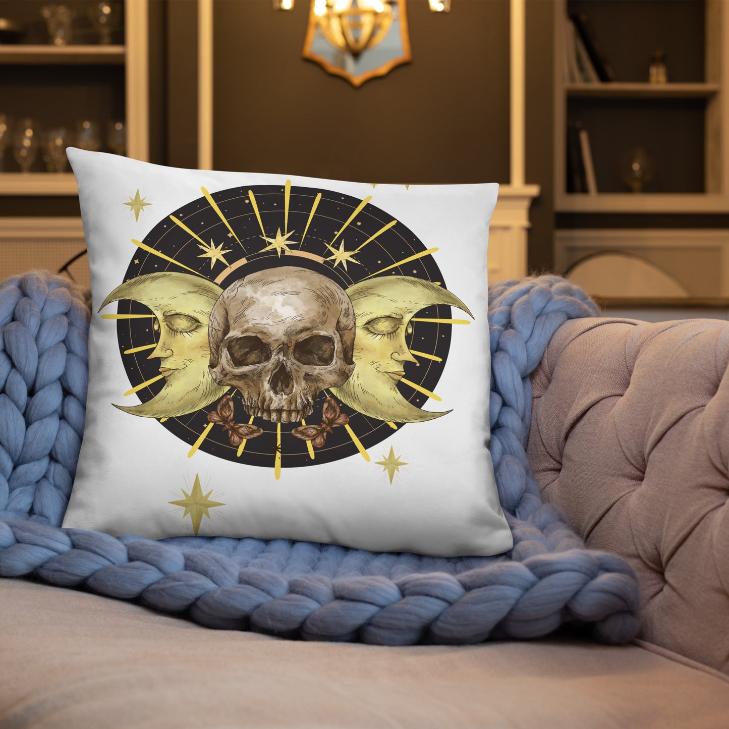 Skull and Moons Throw Pillow