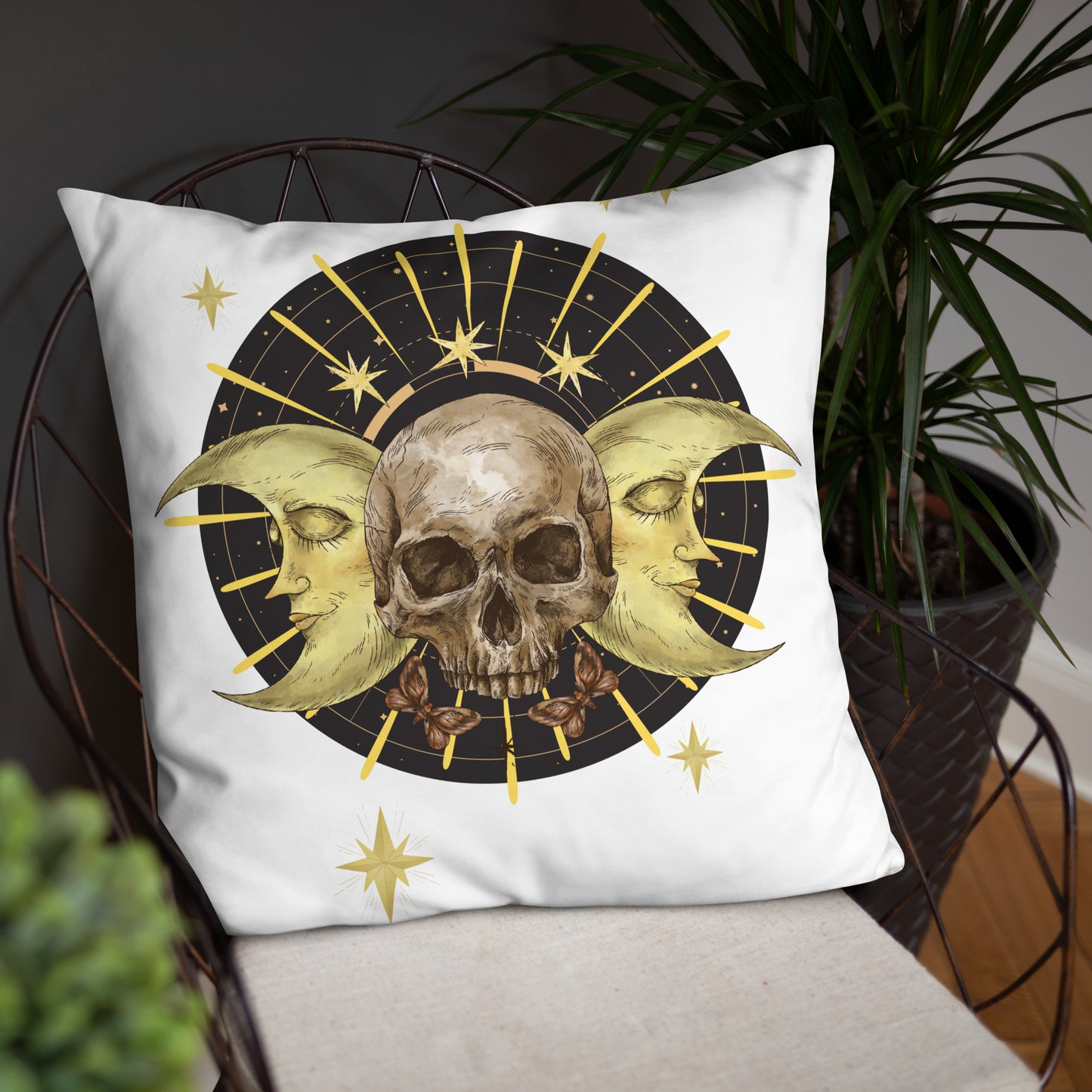 Skull and Moons Throw Pillow