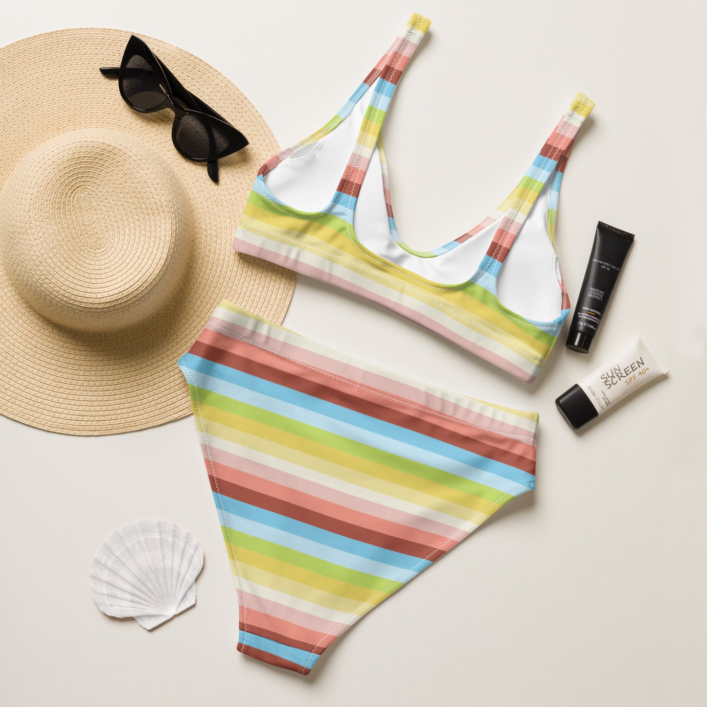 Rainbow high-waisted bikini