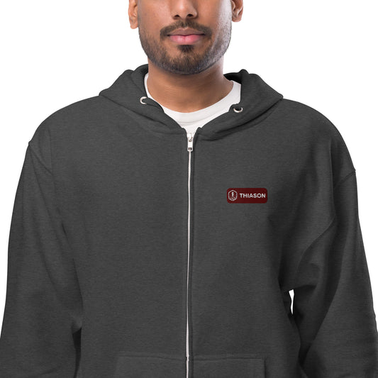 BROWN EMBROIDERED LOGO Unisex fleece zip up hoodie