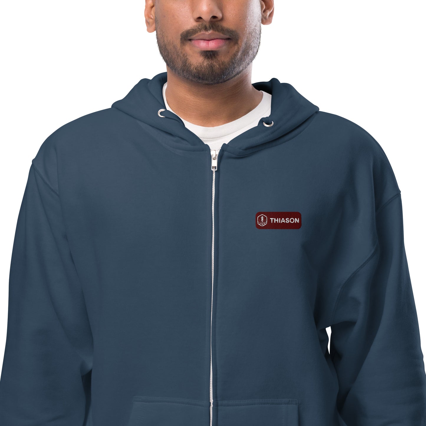 BROWN EMBROIDERED LOGO Unisex fleece zip up hoodie