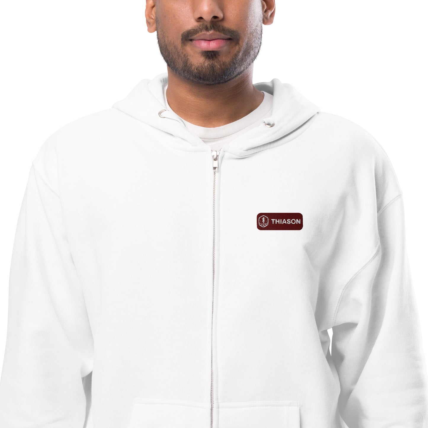 BROWN EMBROIDERED LOGO Unisex fleece zip up hoodie